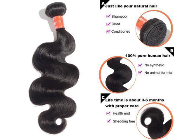 Body Wavy Diamond 8A Virgin Malaysian Hair Natural Black 100g